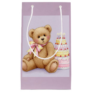Teddy with a Pink Cake, by Natasha Us Small Gift Bag