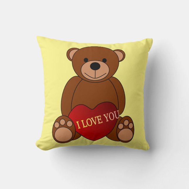 Teddy With Heart Throw Pillow (Front)