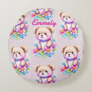 Teddybär Wasserfarben Pastell Round Cushion