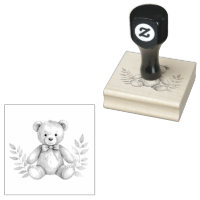 teddybear and leaves rubber stamp