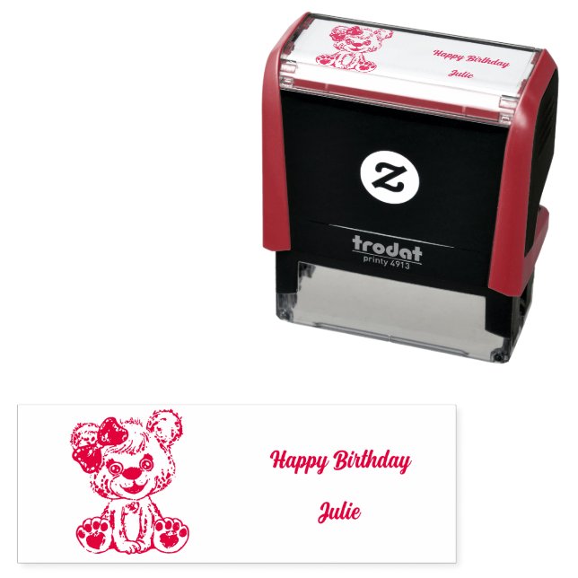 Teddybear Happy Birthday self-inking rubber stamps (In Situ)