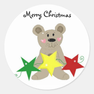 Teddybear with Holiday Stars Classic Round Sticker