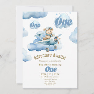Teddy's Sky-High First Birthday Adventure  Invitation