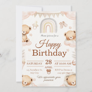 Teddyy bear baby birthday invitation