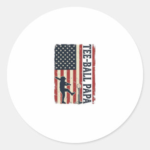 Tee Ball Papa American Flag Vintage Shirt Design_1 Classic Round Sticker