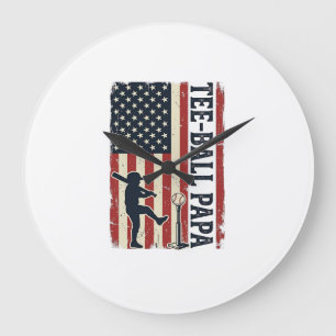 Tee Ball Papa American Flag Vintage Shirt Design_1 Large Clock
