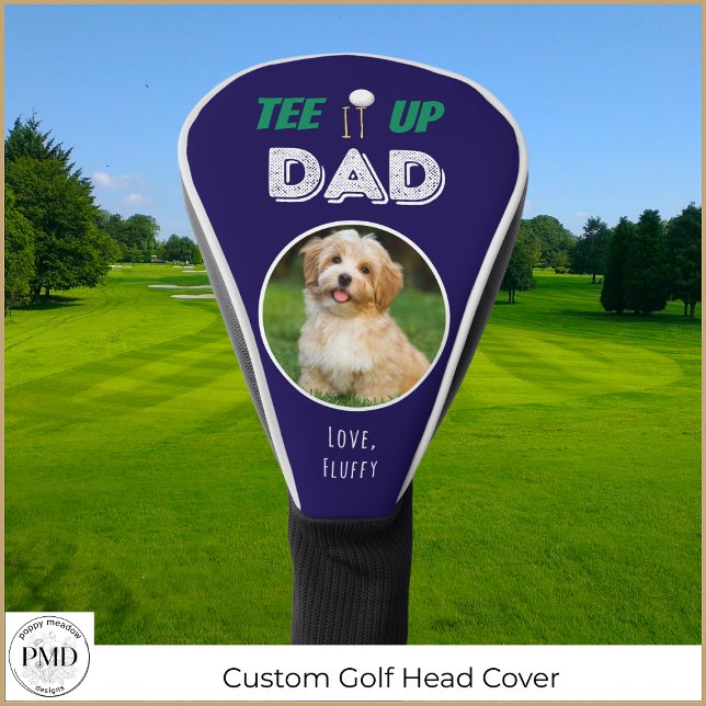 Tee It Up Dad Custom Pet Photo Fathers Day Golf Head Cover (Custom Father's Day Pet Photo Golf Head Cover in Navy Blue. Add Your Pet's Name and Photo.)