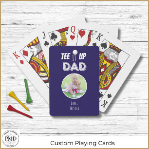 Tee It Up Dad Custom Photo Fathers Day Navy Blue Playing Cards