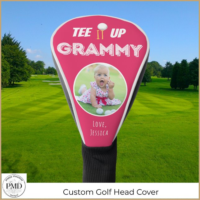 Tee It Up Grammy Personalised Photo Hot Pink Golf Head Cover (Tee It Up Grammy Personalized Photo Hot Pink Golf Head Cover with Child or Pet Photo, Name.)