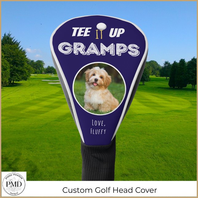 Tee It Up Gramps Custom Pet Photo Father Day Blue Golf Head Cover (Tee It Up Gramps Custom Photo Father's Day Navy Blue Golf Head Cover with Child or Pet Photo, Names)