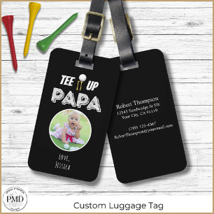 Tee It Up Papa Custom Photo Black Golf Luggage Tag