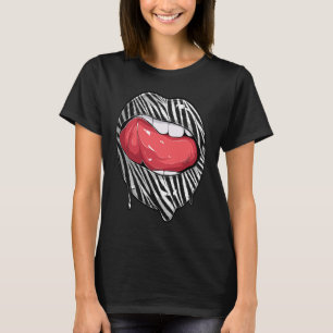 Tee Lips with Zebra Pattern Woman Tongue Girl Lips