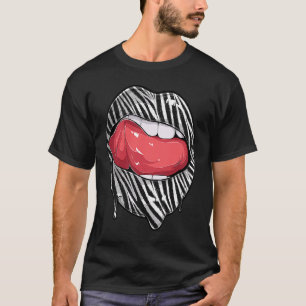 Tee Lips with Zebra Pattern Woman Tongue Girl Lips