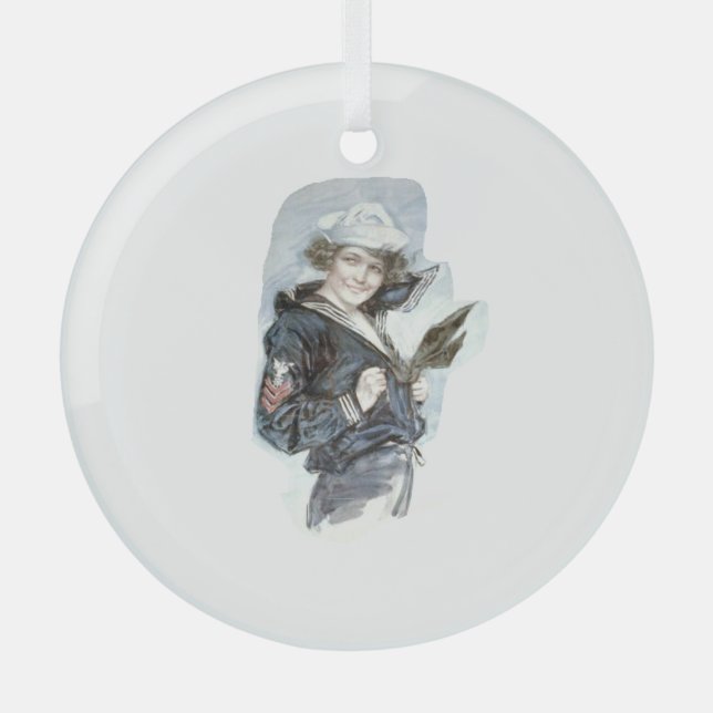 TEE Navy Waves Glass Ornament (Front)
