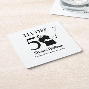 Tee Off Start of A New Era Men's 50th Birthday  Square Paper Coaster