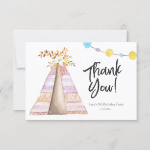 Tee Pee Sleepover Girl Birthday Thank You card