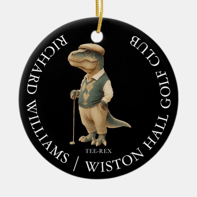 Tee-Rex Dinosaur Custom Golfer Name And Club Ceramic Tree Decoration (Front)