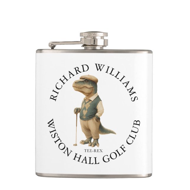 Tee-Rex Dinosaur Custom Golfer Name And Club Hip Flask (Front)