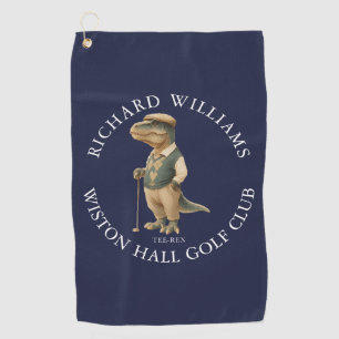 Tee-Rex Dinosaur Golfer Name And Club Navy Blue Golf Towel