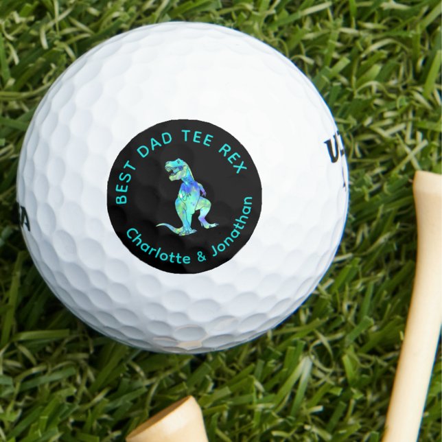 Tee Rex Funny Dinosaur Golfing Dad Joke Golf Balls (Funny best dad tee Rex custom kids names & dinosaur T-Rex golfing joke golf ball Golfing father gift)