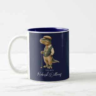 Tee-Rex Golfer Dinosaur Signature Name Navy Blue Two-Tone Coffee Mug