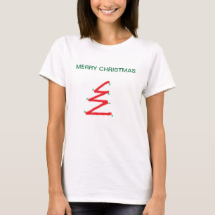 TEE SHIRT CHRISTMAS TREE WOMENS RED WHITE AND GREE