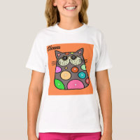 Tee Shirt for Young Girl with Crazy Cat