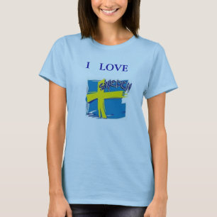 TEE SHIRT SWEDEN FLAG  BLUE AND YELLOW I LOVE