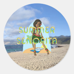 TEE Summer Senorita Classic Round Sticker