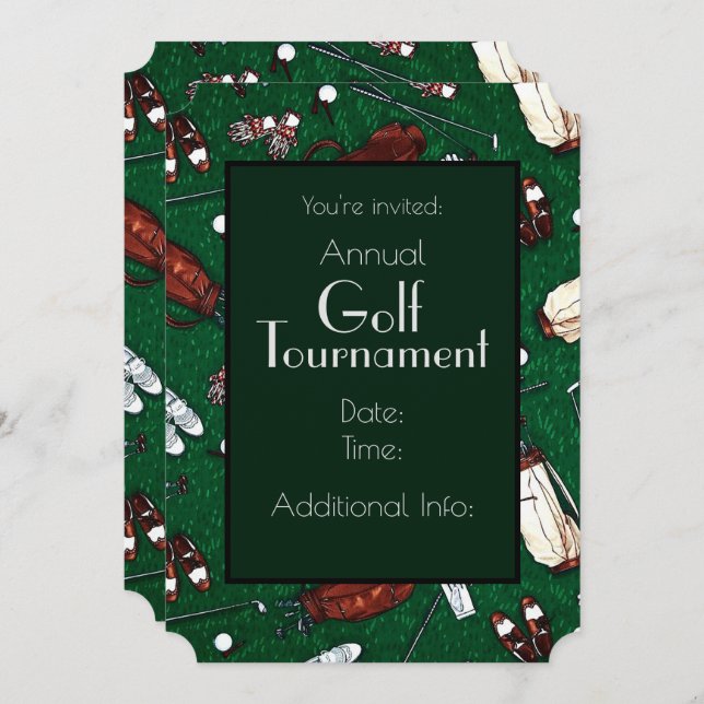 Tee Time Golf Tournament Green Invitation (Front/Back)