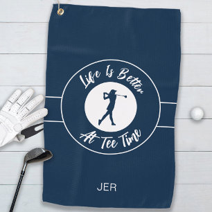 Tee Time Golfer Humour Sports Monogram Blue For He Golf Towel