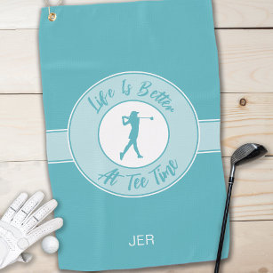 Tee Time Golfer Humour Sports Monogram Teal For He Golf Towel