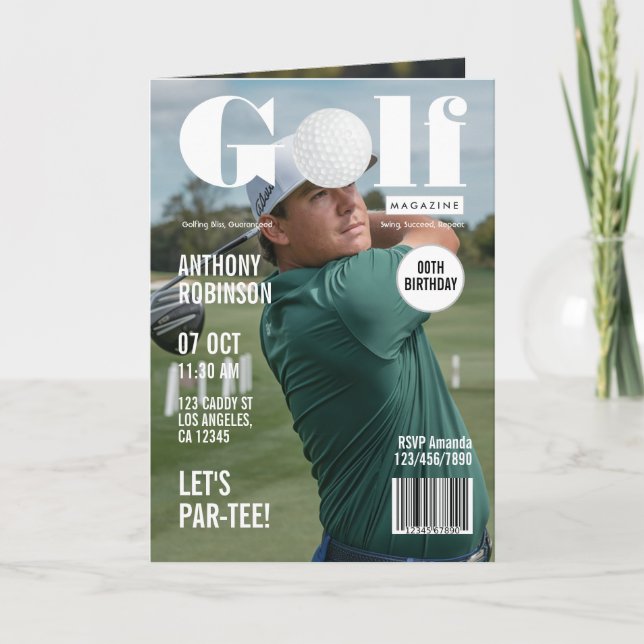 Tee Time Magazine-Themed Golf Party Invitation (Front)