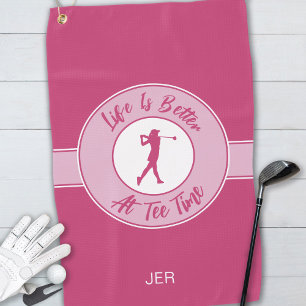 Tee Time Monogram – Pink Humour Design For Her Golf Towel