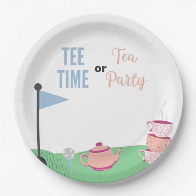 Tee Time or Tea Party Gender Reveal Paper Plates (Front)