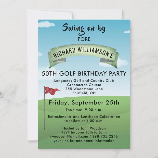TEE TIMES 50TH GOLF BIRTHDAY PARTY INVITATION (Front)