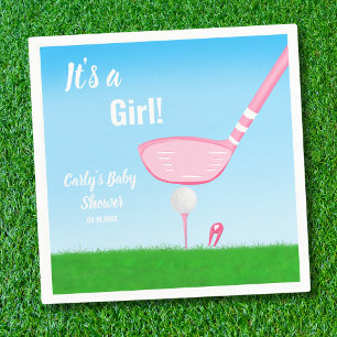 Tee Up Pink Golf Gender Reveal Baby It's A Girl Napkin