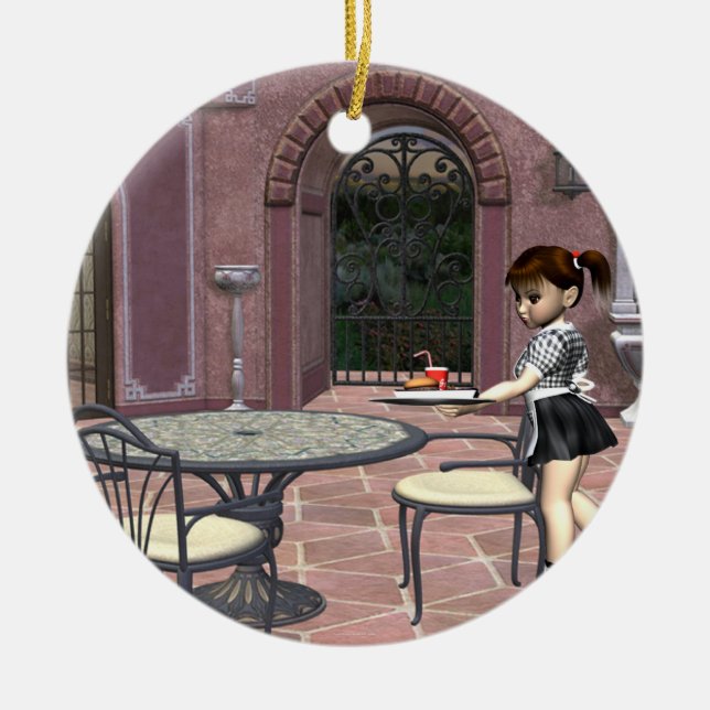 TEE Waitress with Attitude Ceramic Tree Decoration (Front)
