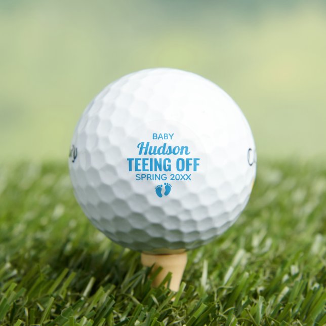 Teeing Off Baby Boy Gender Reveal Announcement Golf Balls (Insitu Tee)