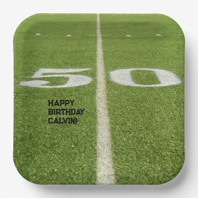 Teen Birthday 50 Yard Line Football Field  Paper Plate (Front)