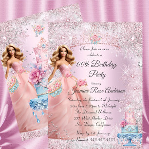 Teen Birthday Pink Blue Winter Wonderland Tiara Invitation