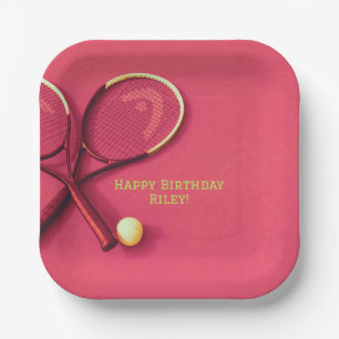 Teen Birthday Pink Court Rackets Tennis Ball Paper Plate