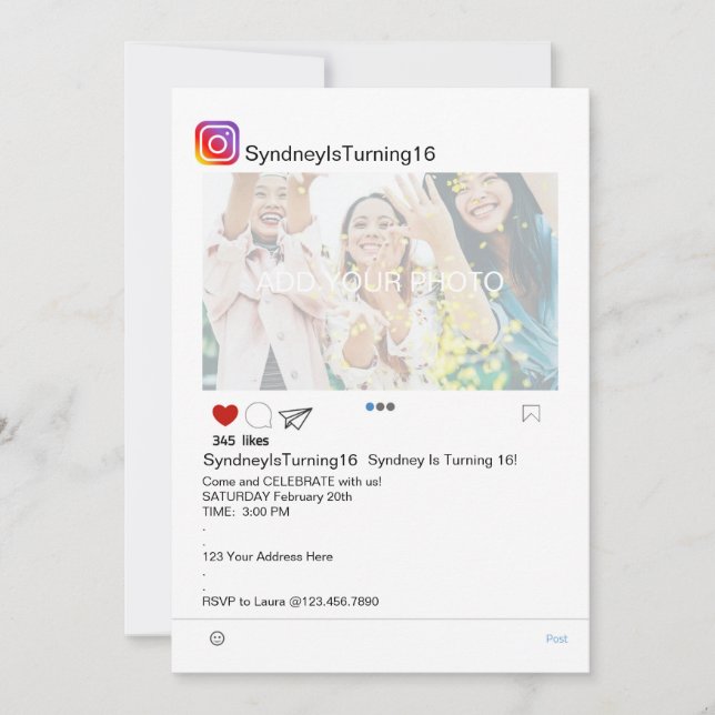 TEEN BIRTHDAY,TEEN PARTY, INVITATION (Front)