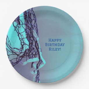 Teen Blue Birthday Party Net & Volleyball Paper Plate