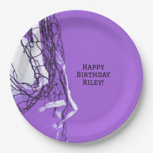 Teen Bold Purple Birthday Party Net & Volleyball Paper Plate