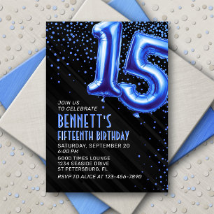 Teen Boy Blue 15th Birthday Invitation