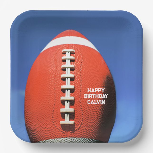 Teen Boy Blue Sky Orange Football Paper Plate (Front)