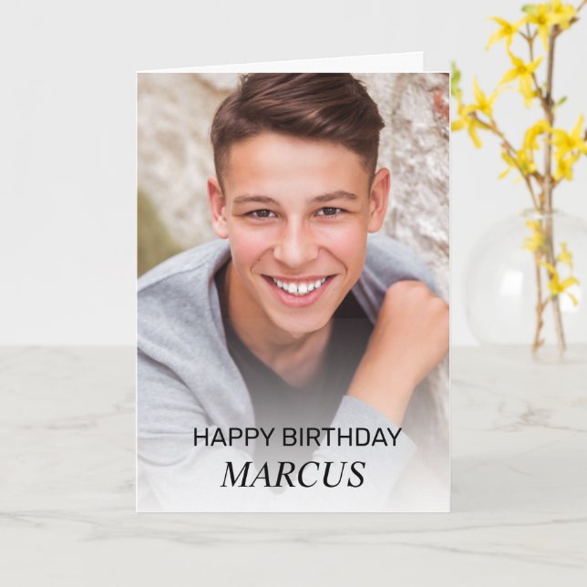 Teen Boy Happy Birthday Photo Parents Siblings  Card (Yellow Flower)