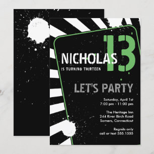 Teen Boy Party Invitation   Green