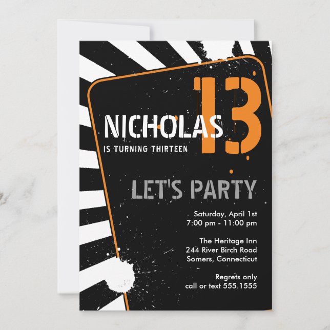Teen Boy Party Invitation | Orange (Front)